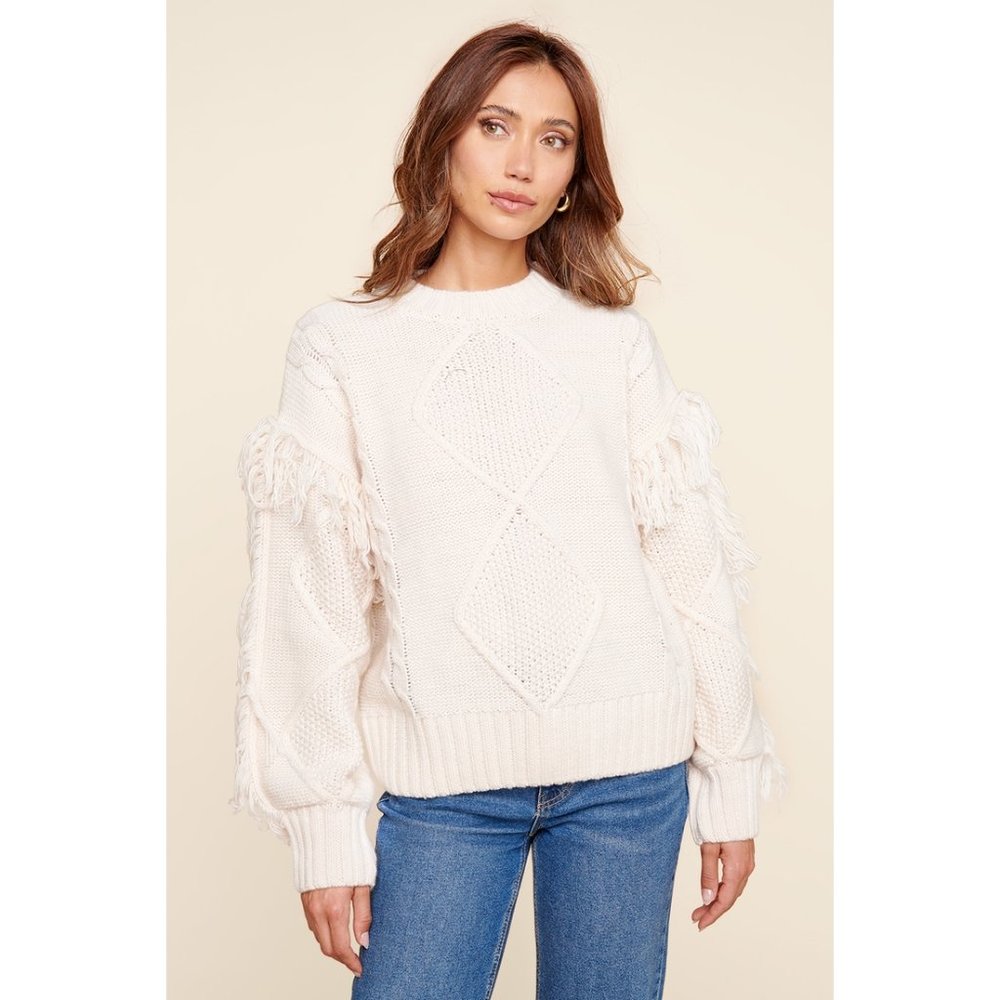 Bowman Fringe Sleeve Cable Knit Sweater